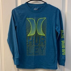 Hurley Teal and Neon Green Kids Long Sleeve Tee